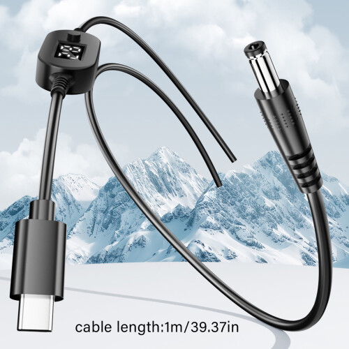 Typ-C-auf-DC5525-Stromkabel mit Digitalanzeige, 5–28 V 2