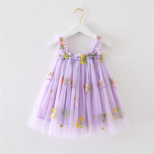 Ärmelloses, besticktes Tüllkleid mit Blumenmuster für Mädchen 1
