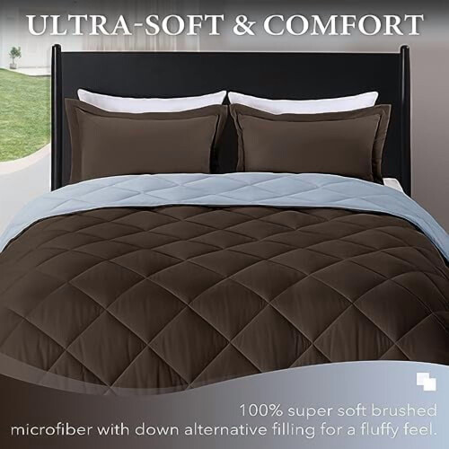 Queen Comforter Set Brown Blue 3-Piece 88x92 Inch 1
