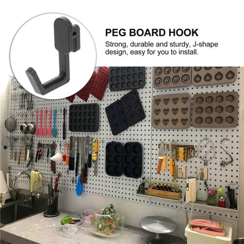 48Pcs Pegboard Hooks J Shape Pegboard Hook Peg Board Tool Organizer Accessories, Black 2