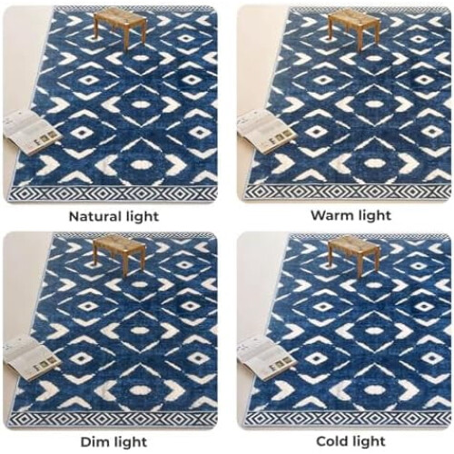 Round Area Rug Blue Geometric Moroccan Design 5 ft 1