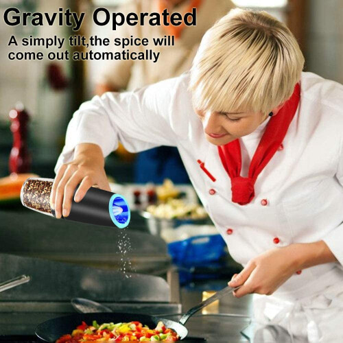 Gravity Electric Salt and Pepper Grinder with LED Light and 2
