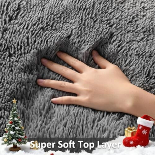 Non-Slip Fluffy Shag Area Rug Grey 5x8 ft 1