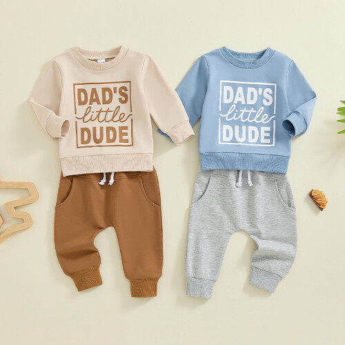 Baby Boy Sweatsuit Set Khaki Long Sleeve Pullover and 1