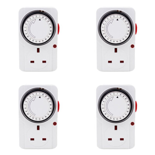 4X 24-Hour Segmented Timer --Saving Plug Timer Socket Kit-with Programmable  Controller UK Plug