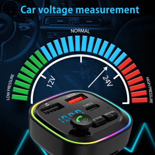 FM Transmitter for Cars with Bluetooth MP3 Player and USB-C 1