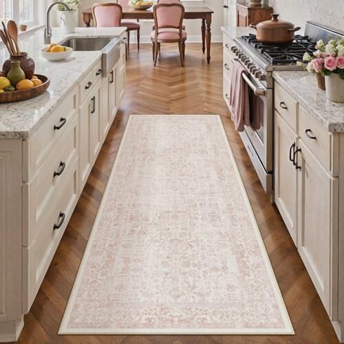 Pink runner rug 2x5 ft machine washable non-slip vintage 2