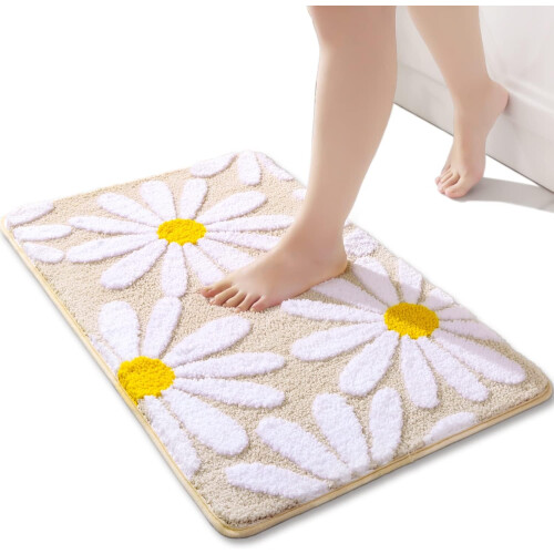 Tapete de banheiro Pink Daisy em microfibra antiderrapante, 50 x 80 cm (20 x 32 polegadas).
