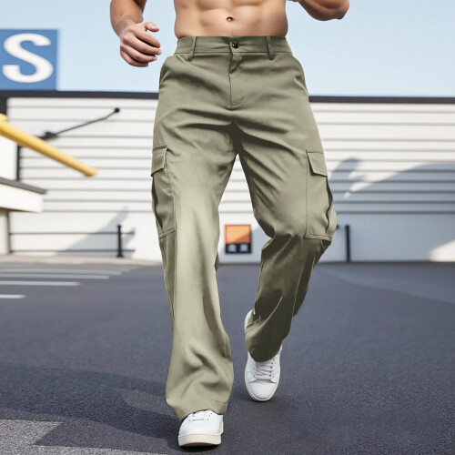 Men's Stretch Cargo Chino Trousers Regular Fit Wide Leg 1