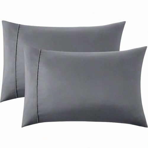 Ensemble de 2 taies d'oreiller Queen, gris foncé, double brossage