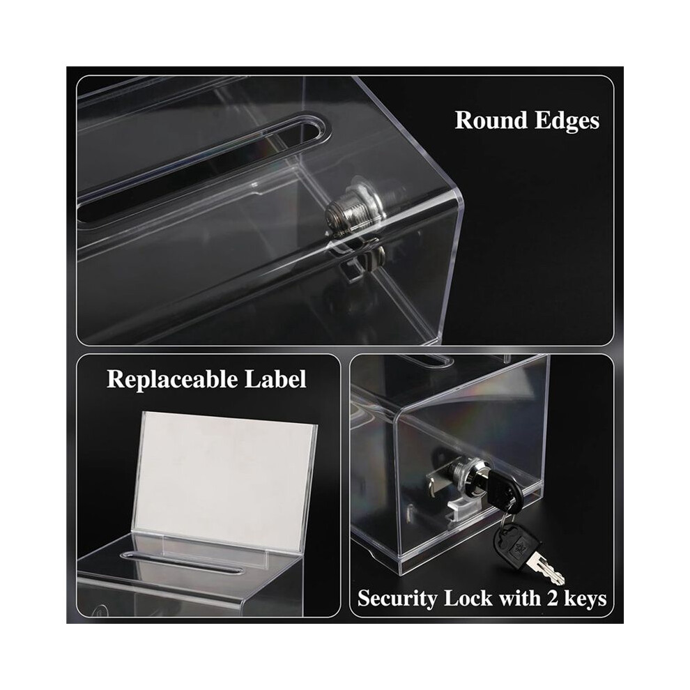 4 Pack Acrylic Donation Box With Lock, Clear Ballot Box With Sign Holder, Suggestion Box For Fundraising 6033674358584