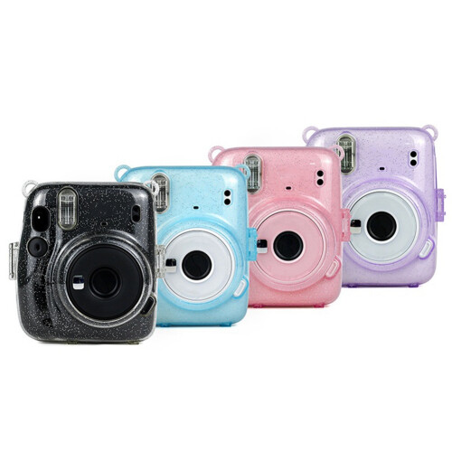 Transparent  Camera Bag Glitter Crystal Hard Shell with Detachable Shoulder Strap for Instax  11 () 2