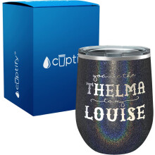 Jij bent de Thelma voor mijn Louise op Black Glitter12oz Beste Vriendin Cadeau Roestvrijstalen Wijnfles met Lid