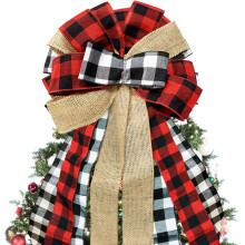 Christmas Tree Topper Bow Red Buffalo Plaid Large