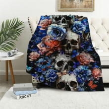 Blue Flower Butterfly Sugar Skull Fleece Throw Blanket