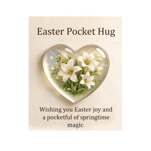 Easter heart-shaped pocket hug token with greeting card