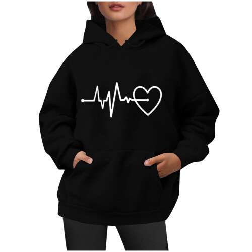 Women's Heart-Printed Zip-Up Hoodie Long Sleeve Pullover 2