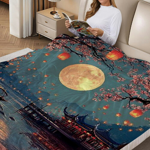 Cherry Blossom Moonlight Flannel Blanket 40x50 in 1