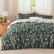 Olive Green Comforter Set Floral Botanical 3-Piece