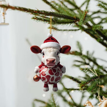 Mini colgante de toro con árbol de Navidad, joyería acrílica 2D