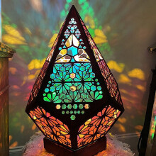 Bohemian wooden star projection lamp with rainbow light