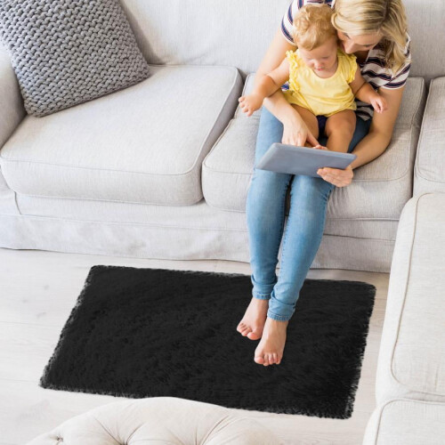 Black Rectangular Washable Area Rug 8 ft x 8 ft 2
