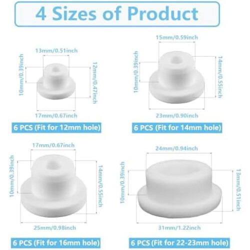 Silicone Bathtub Jet Covers White 24PCS 12–23mm 1