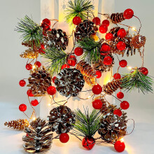 Pine Christmas Garland with Lights 6.56FT 20LED Red Berry