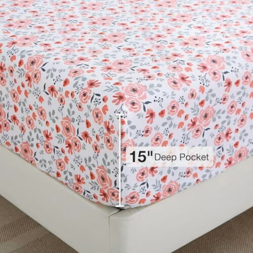 Set di lenzuola floreali in microfibra, 4 pezzi, con angoli profondi 2