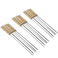 Wooden Handle BBQ Skewers Stainless Steel Flat 25pcs