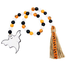 Halloween wood bead garland with tassels rustic 1 piece