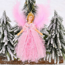 Pink plush angel tree topper 7.5 inches