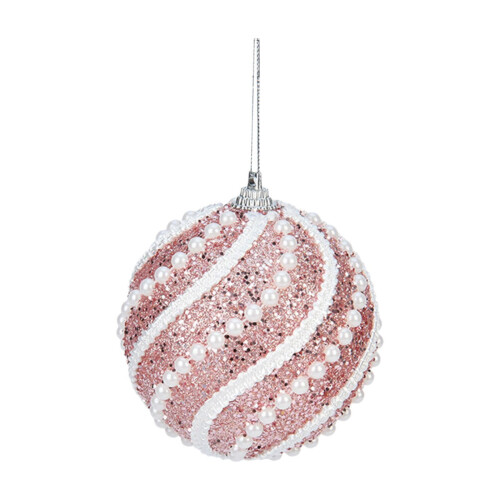 Christmas Tree Ornaments Pink Glitter Sequin Balls 2pcs