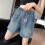 Højtaljede denimshorts med brede ben og elastik til piger 5
