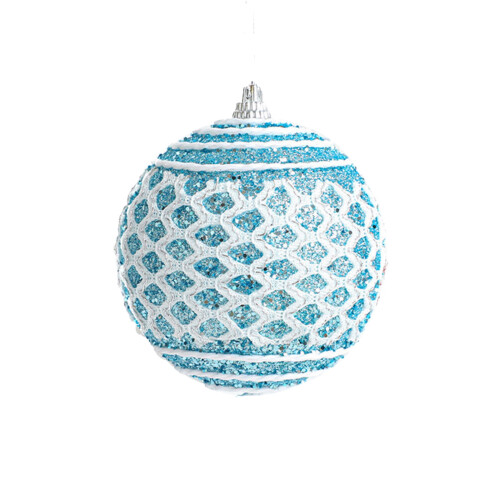 Christmas Ball Ornament Blue Lace Decor 3.14 in