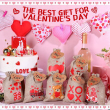 Bolsas de regalo de arpillera para el Día de San Valentín con cordón (24 unidades)