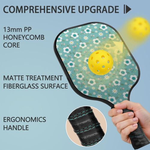Blomsterfiberglas pickleball-padler sæt 2 padler 2 bolde 1