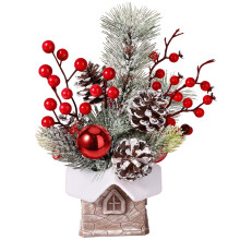 Artificial Mini Tabletop Christmas Tree with Ornaments Red