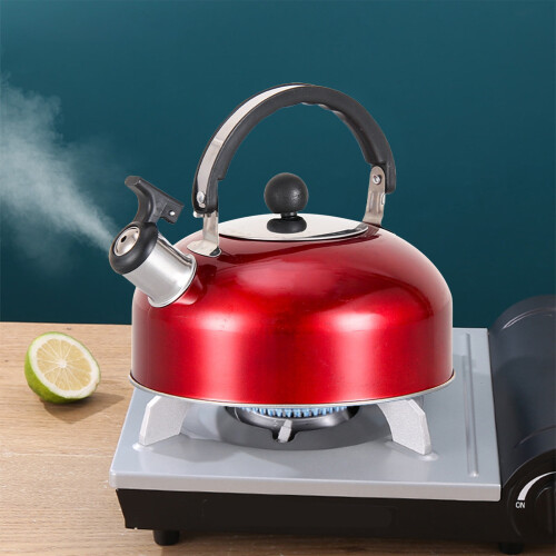 Stainless Steel Red Whistling Tea Kettle 2.5L