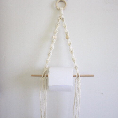 Schwebendes Wandregal aus Holz mit Papierhalter, weiß