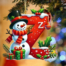 Christmas Snowman Ornament with Initial, Red, 26 pcs