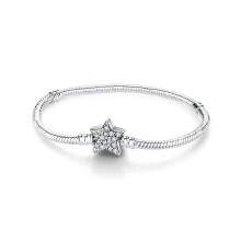 Pulseira feminina com pingente de coração em prata de lei 925 e detalhe de rosa.