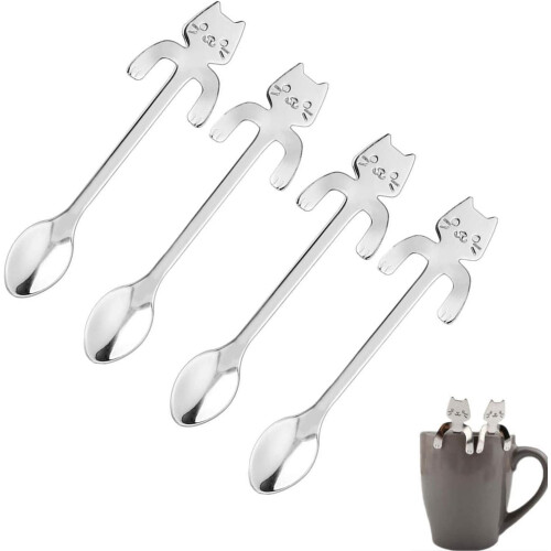 Mini Cat Spoon Set Stainless Steel 4-Piece Silver