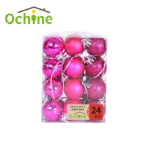 Plastic Christmas Balls Rose Red 1.18 inch 24 pcs