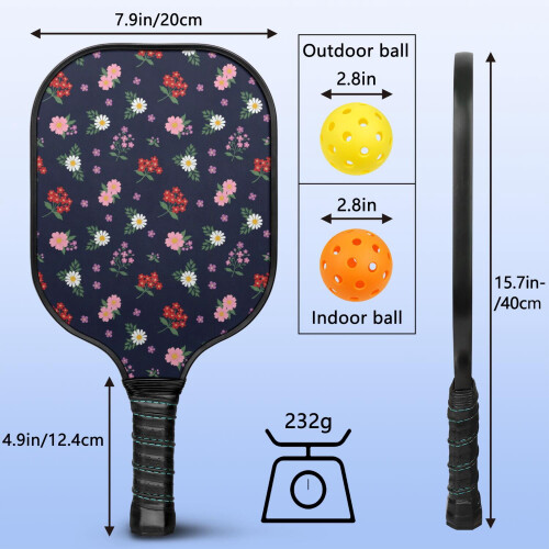 Pickleball-padlesett i blomsterfiber, 2 padler + 2 2