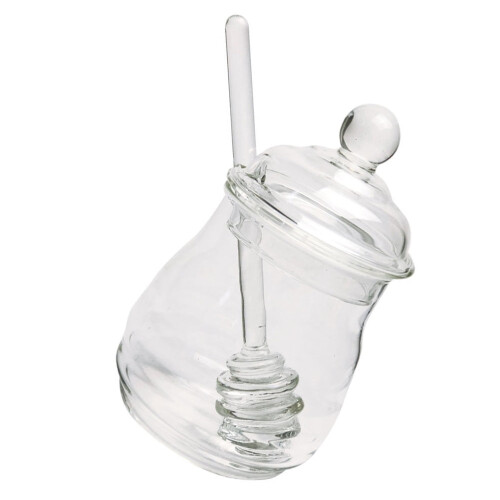 Tarro de miel de cristal transparente con tapa, 350 ml.