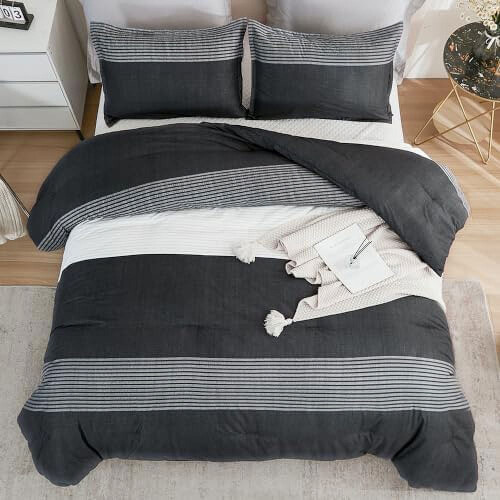 King Size Comforter Set Black White Grey 3-Piece 2