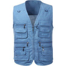 Herren Jeansweste Ärmellos Viel Taschen Wolle Baumwolle Blau 5XL — jeansweste herren, weste ärmellos 5xl, mehrtaschenweste, angelweste