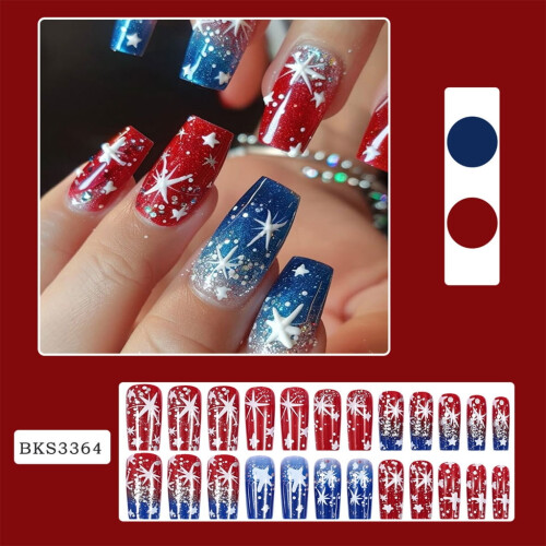 Acrylic Press-on Nails Ballet Style with Star Glitter 1