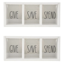 2X Wooden Give Save Spend Money Saving Box for Kids, Countertop Kid Piggy Bank for Daily Cash, White